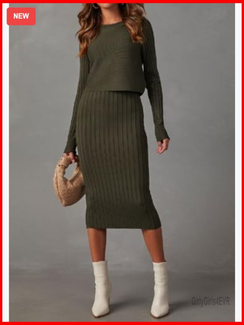 Long Sleeve Crop Top and Tank Bodycon Midi Dress 2-Piece Set - Picture 3 of 7